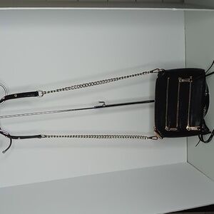 Rebecca Minkoff Black Leather Small Moto Crossbody w/ Zippers and Chain Strap